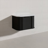 750mm Houston Matt White/Black Plywood Curved Wall Hung Vanity With Variant Color Handle