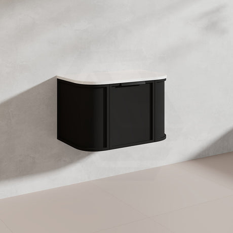 750mm Houston Matt White/Black Plywood Curved Wall Hung Vanity With Variant Color Handle