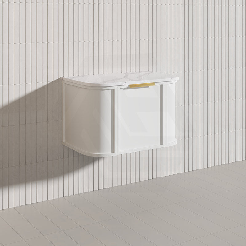 750mm Houston Matt White/Black Plywood Curved Wall Hung Vanity With Variant Color Handle