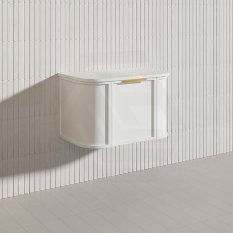 750mm Houston Matt White/Black Plywood Curved Wall Hung Vanity With Variant Color Handle