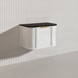 750mm Houston Matt White/Black Plywood Curved Wall Hung Vanity With Variant Color Handle