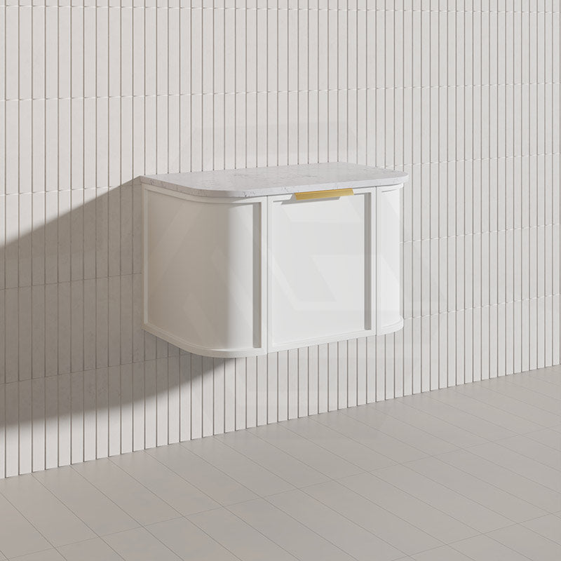 750mm Houston Matt White/Black Plywood Curved Wall Hung Vanity With Variant Color Handle