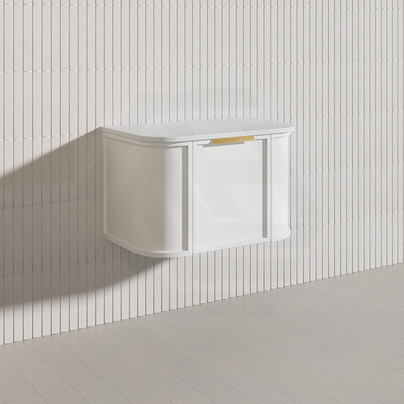 750mm Houston Matt White/Black Plywood Curved Wall Hung Vanity With Variant Color Handle