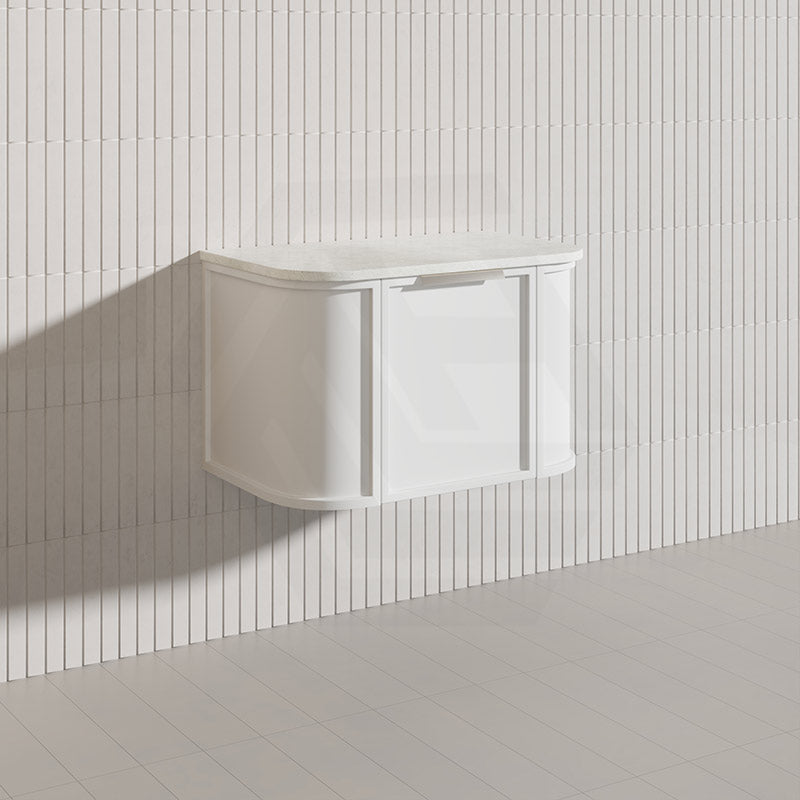 750mm Houston Matt White/Black Plywood Curved Wall Hung Vanity With Variant Color Handle