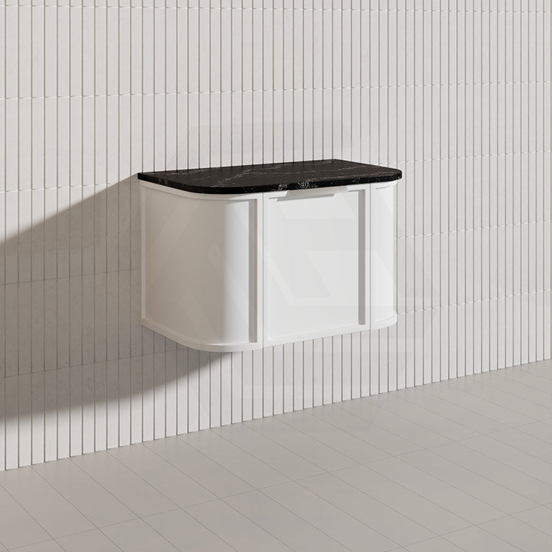 750mm Houston Matt White/Black Plywood Curved Wall Hung Vanity With Variant Color Handle