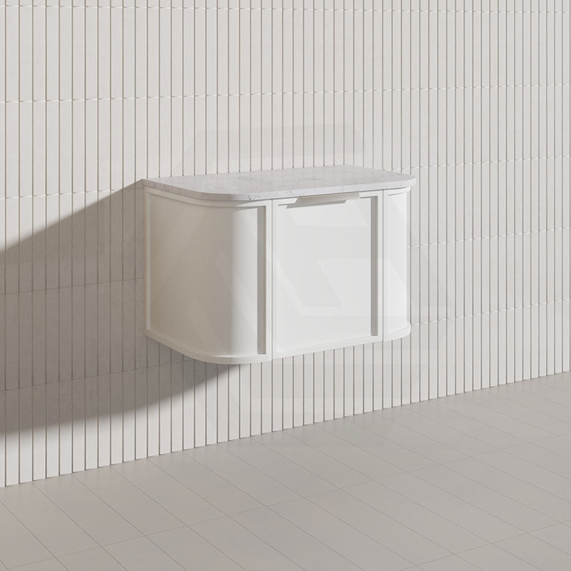 750mm Houston Matt White/Black Plywood Curved Wall Hung Vanity With Variant Color Handle