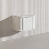 750mm Houston Matt White/Black Plywood Curved Wall Hung Vanity With Variant Color Handle