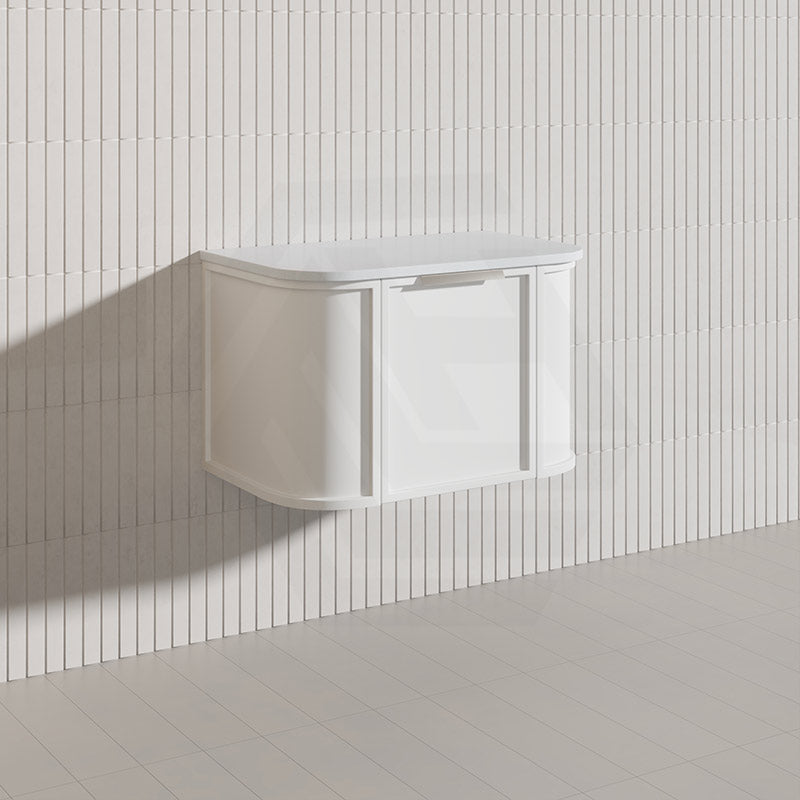 750mm Houston Matt White/Black Plywood Curved Wall Hung Vanity With Variant Color Handle