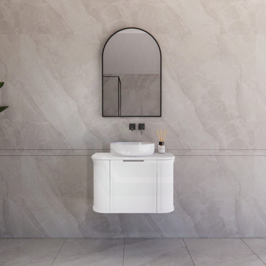 600-1500mm Houston Matt White/Black Plywood Curved Wall Hung Vanity With Variant Color Handle