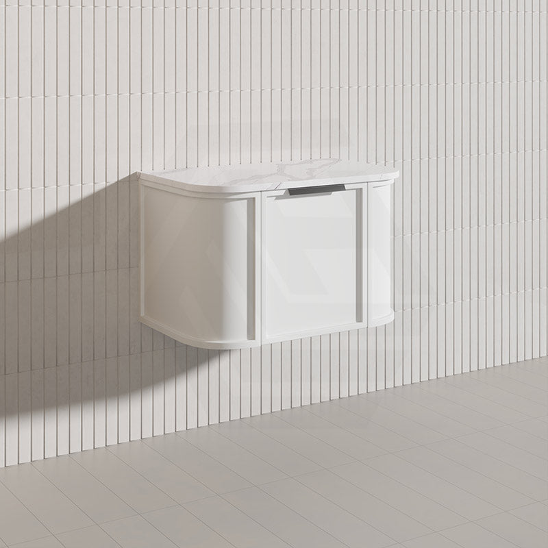 750mm Houston Matt White/Black Plywood Curved Wall Hung Vanity With Variant Color Handle