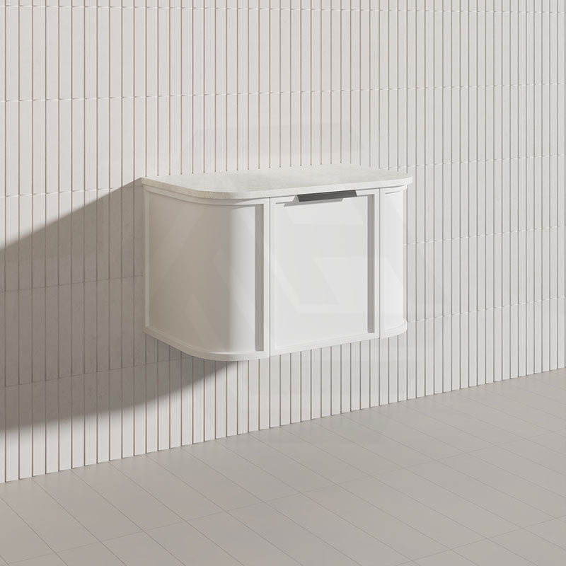 750mm Houston Matt White/Black Plywood Curved Wall Hung Vanity With Variant Color Handle
