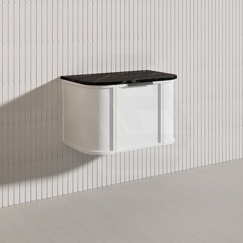 750mm Houston Matt White/Black Plywood Curved Wall Hung Vanity With Variant Color Handle
