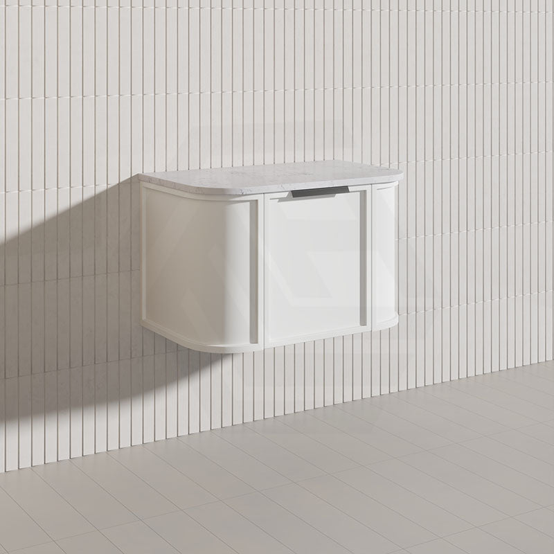 750mm Houston Matt White/Black Plywood Curved Wall Hung Vanity With Variant Color Handle