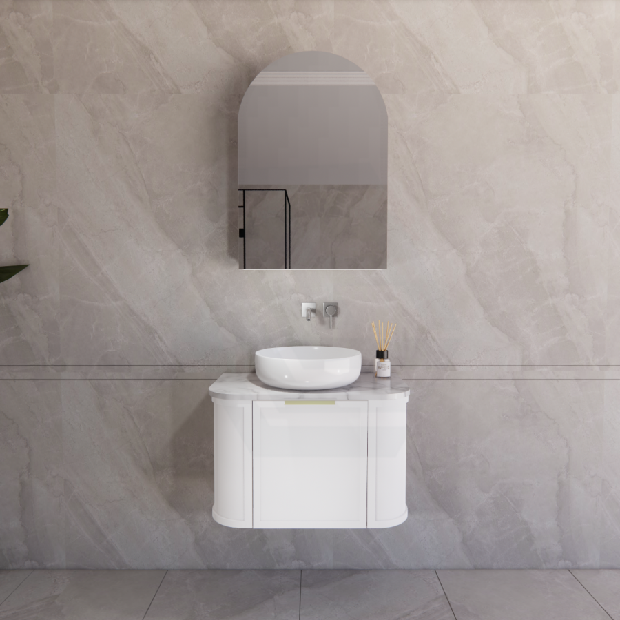 600-1500mm Houston Matt White/Black Plywood Curved Wall Hung Vanity With Variant Color Handle
