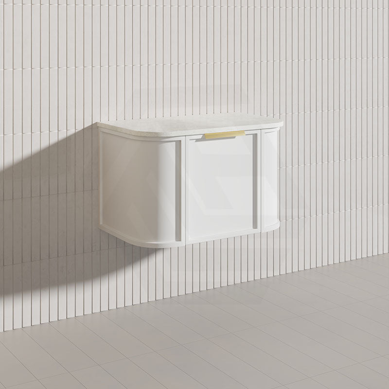 750mm Houston Matt White/Black Plywood Curved Wall Hung Vanity With Variant Color Handle