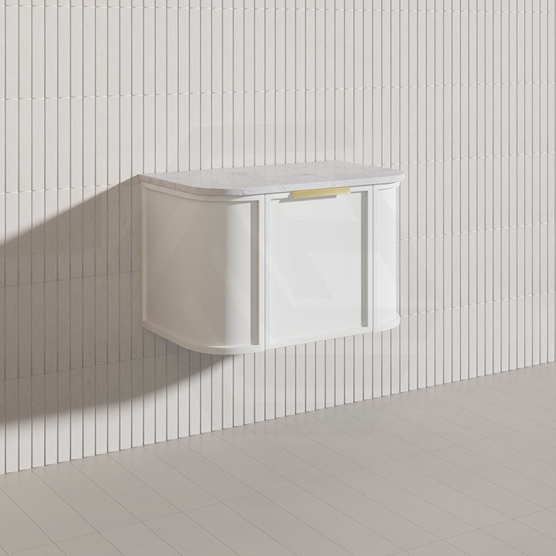 750mm Houston Matt White/Black Plywood Curved Wall Hung Vanity With Variant Color Handle