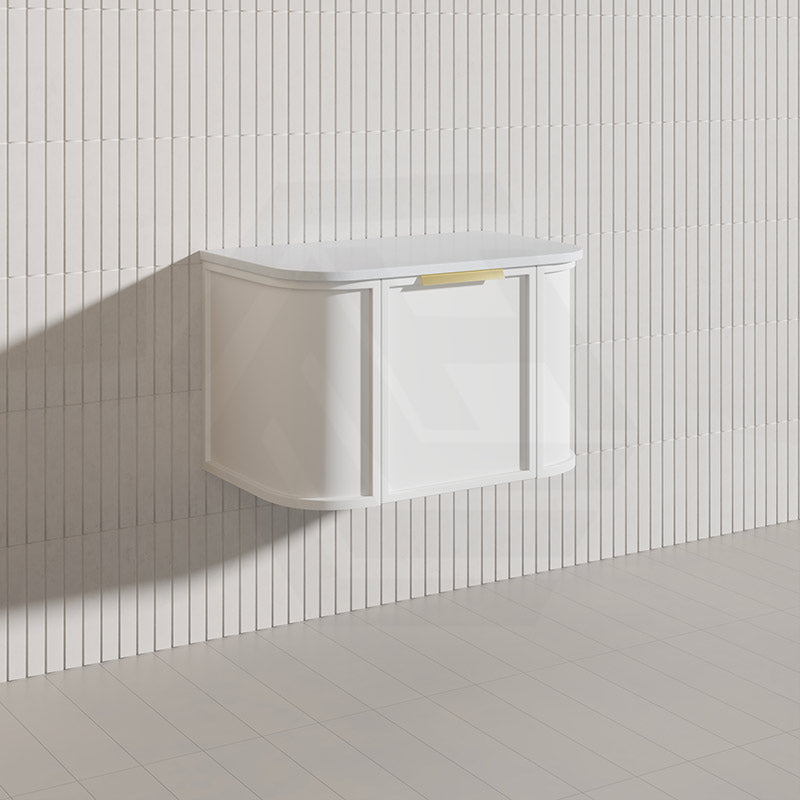 750mm Houston Matt White/Black Plywood Curved Wall Hung Vanity With Variant Color Handle