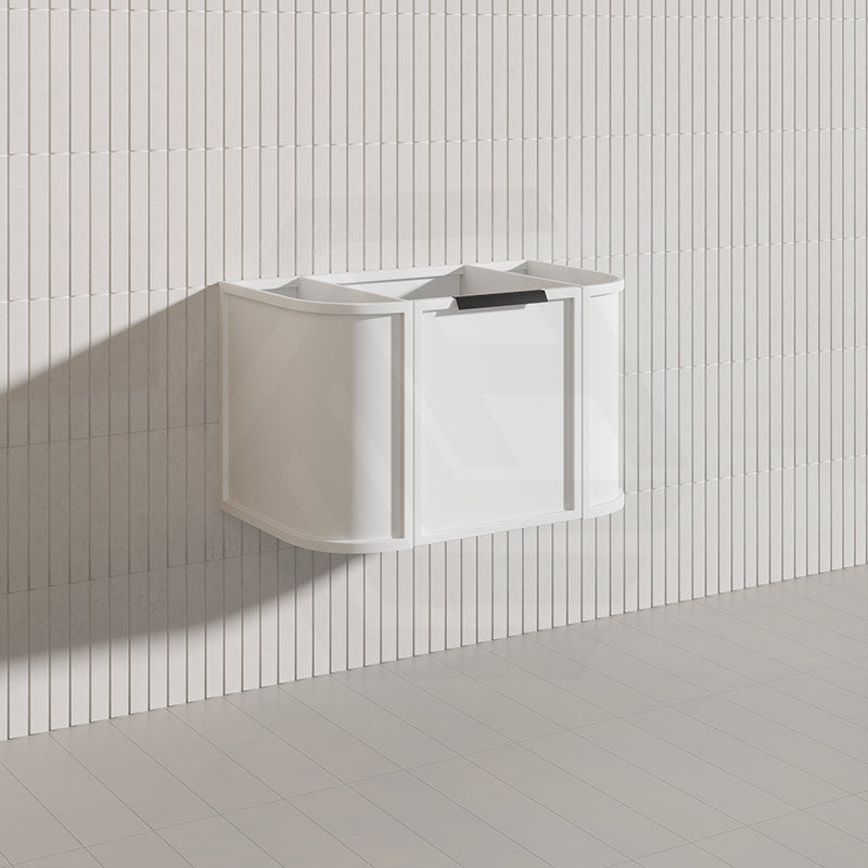 750mm Houston Matt White/Black Plywood Curved Wall Hung Vanity With Variant Color Handle