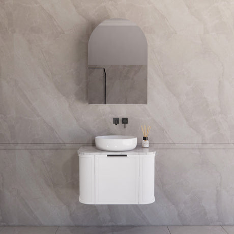 600-1500mm Houston Matt White/Black Plywood Curved Wall Hung Vanity With Variant Color Handle