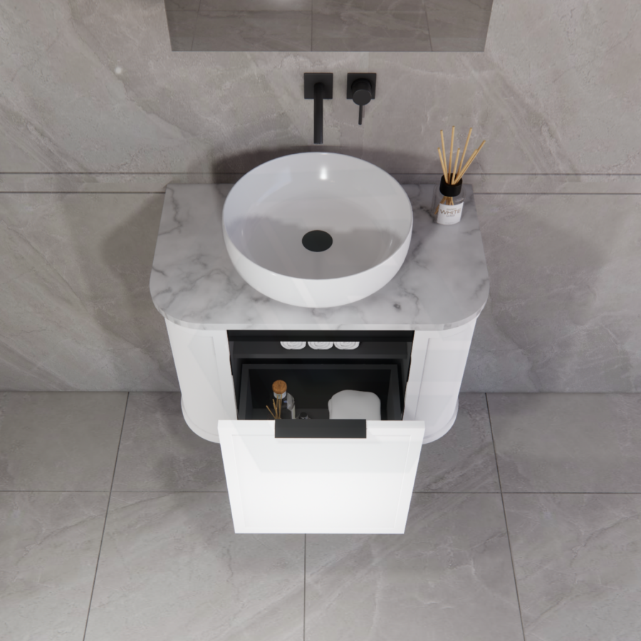 600-1500mm Houston Matt White/Black Plywood Curved Wall Hung Vanity With Variant Color Handle