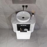 600-1500mm Houston Matt White/Black Plywood Curved Wall Hung Vanity With Variant Color Handle