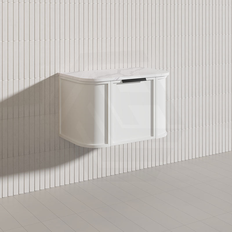 750mm Houston Matt White/Black Plywood Curved Wall Hung Vanity With Variant Color Handle