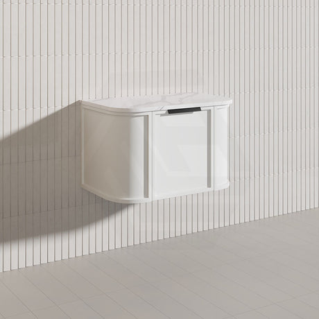 750mm Houston Matt White/Black Plywood Curved Wall Hung Vanity With Variant Color Handle