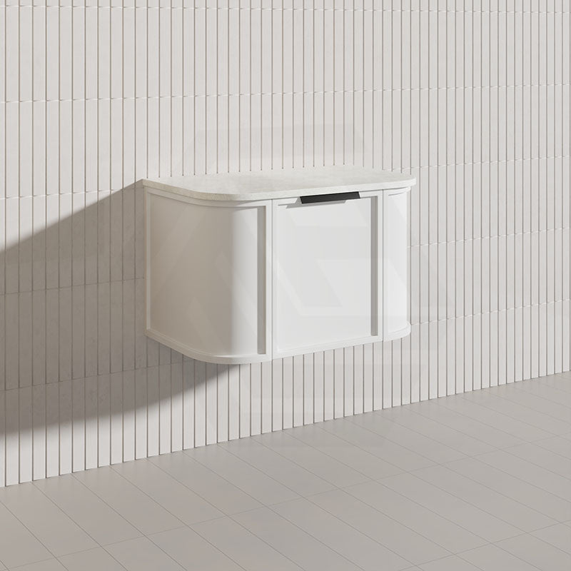 750mm Houston Matt White/Black Plywood Curved Wall Hung Vanity With Variant Color Handle