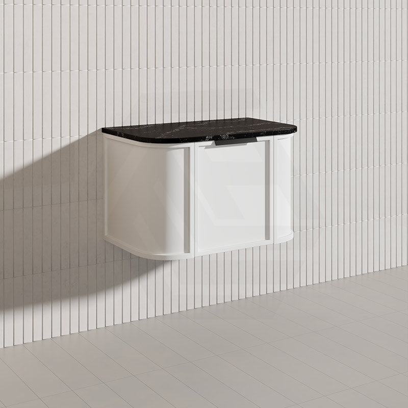 750mm Houston Matt White/Black Plywood Curved Wall Hung Vanity With Variant Color Handle