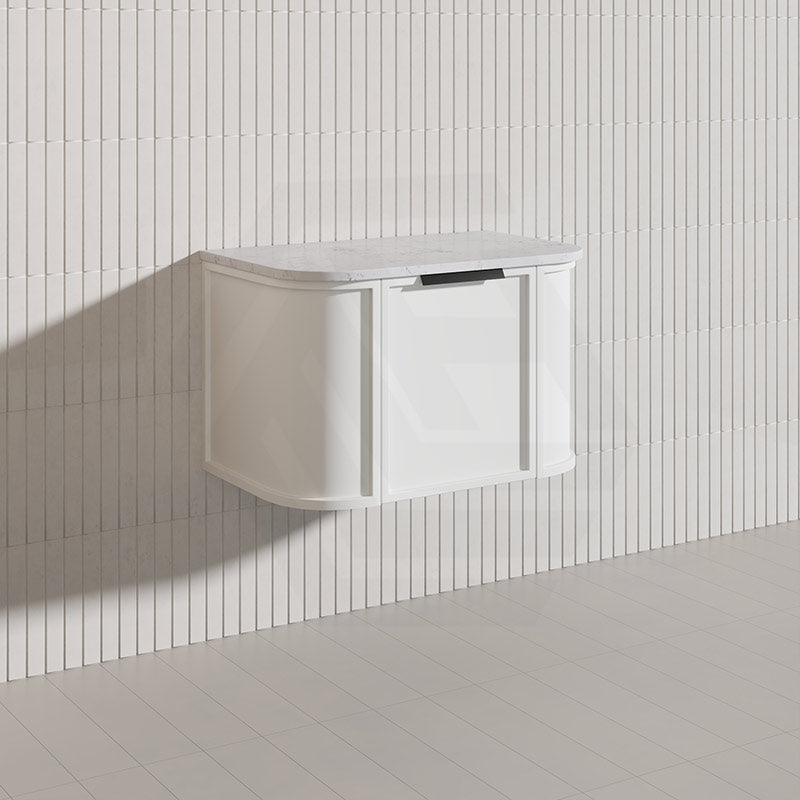 750mm Houston Matt White/Black Plywood Curved Wall Hung Vanity With Variant Color Handle
