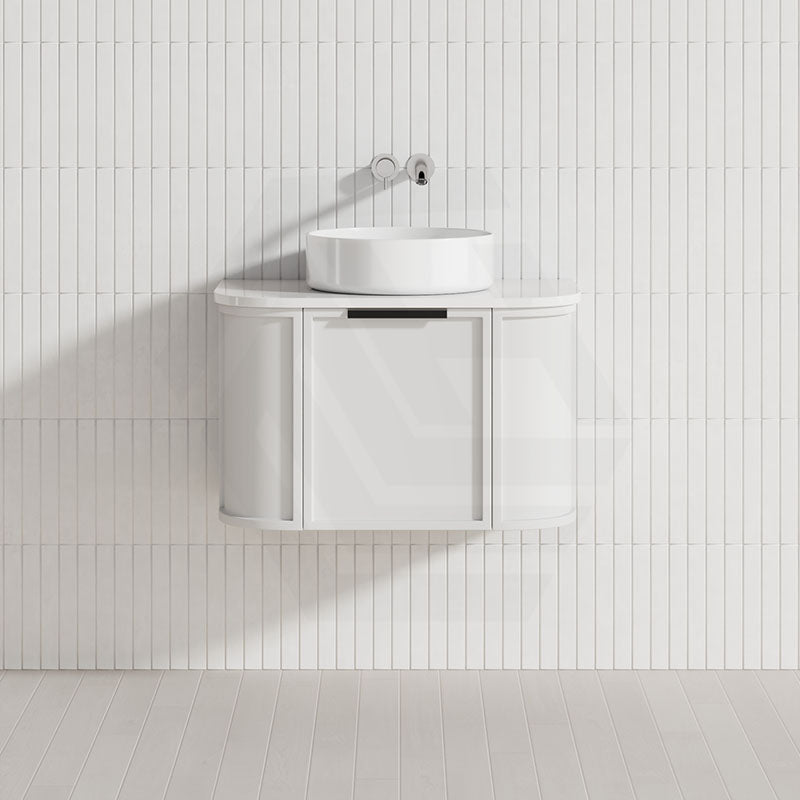 600-1500mm Houston Matt White/Black Plywood Curved Wall Hung Vanity With Variant Color Handle