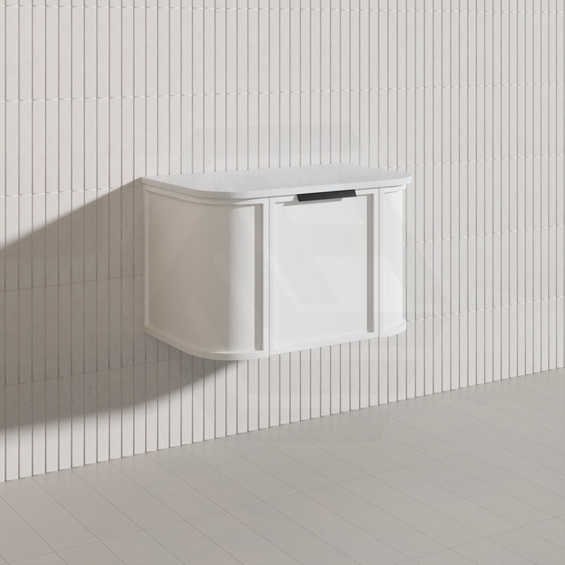 750mm Houston Matt White/Black Plywood Curved Wall Hung Vanity With Variant Color Handle