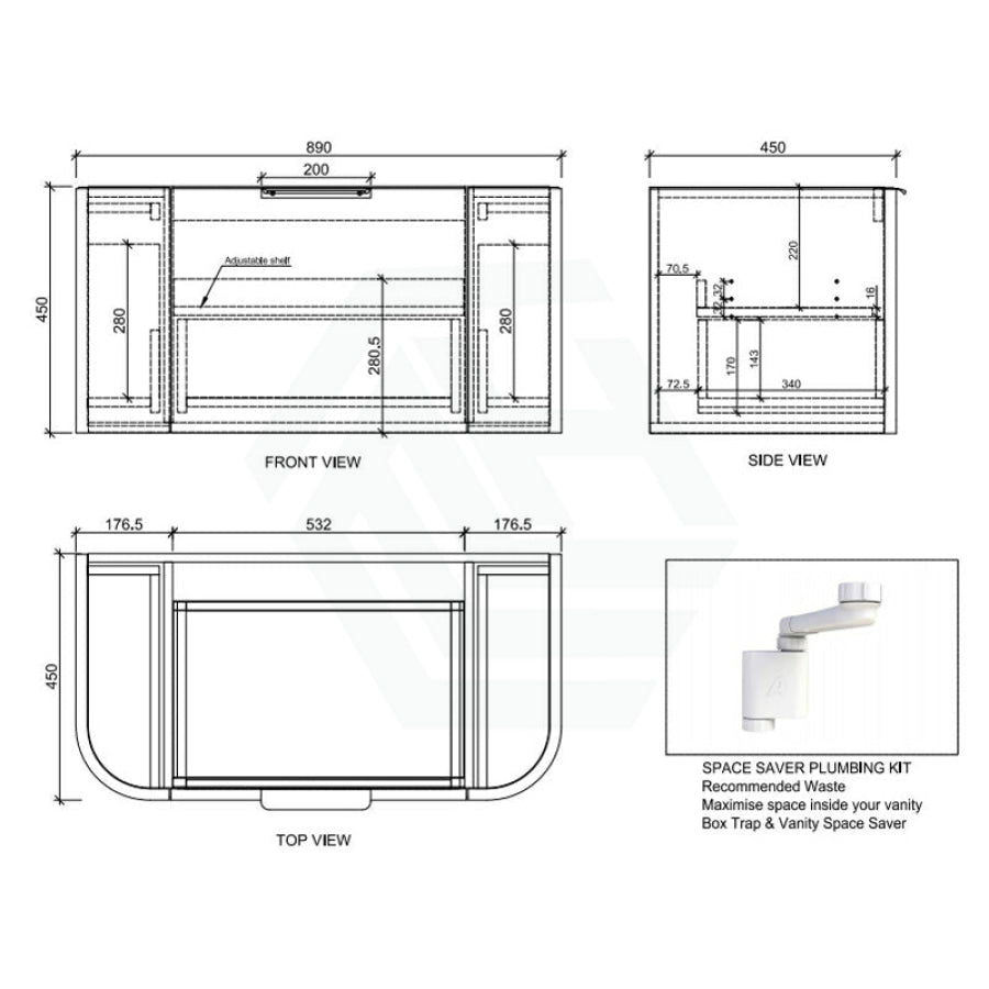 600-1500mm Houston Matt White/Black Plywood Curved Wall Hung Vanity With Variant Color Handle