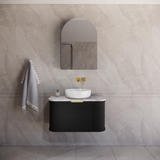 600-1500mm Houston Matt White/Black Plywood Curved Wall Hung Vanity With Variant Color Handle