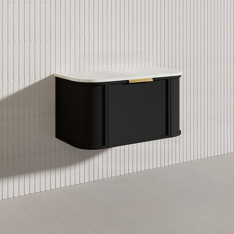 900mm Houston Matt White/Black Plywood Curved Wall Hung Vanity With Variant Color Handle