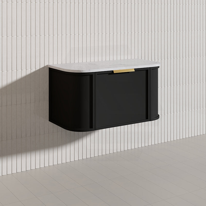 900mm Houston Matt White/Black Plywood Curved Wall Hung Vanity With Variant Color Handle