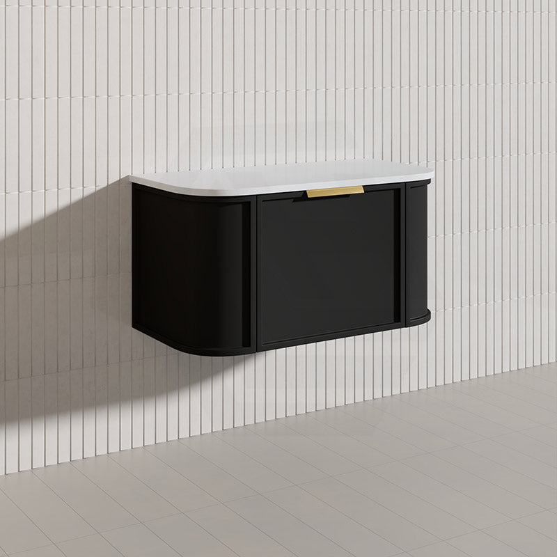 900mm Houston Matt White/Black Plywood Curved Wall Hung Vanity With Variant Color Handle