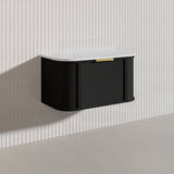 900mm Houston Matt White/Black Plywood Curved Wall Hung Vanity With Variant Color Handle