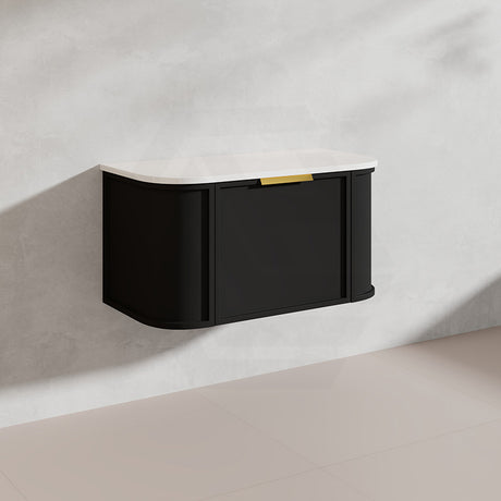 900mm Houston Matt White/Black Plywood Curved Wall Hung Vanity With Variant Color Handle