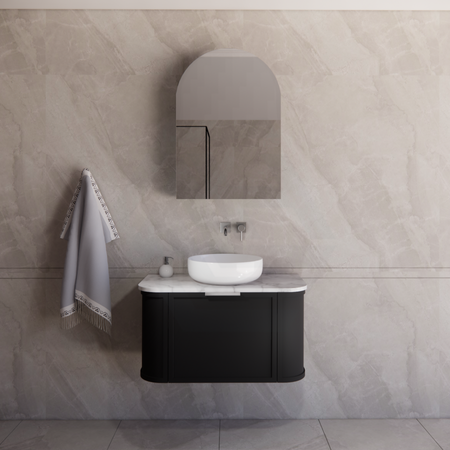 600-1500mm Houston Matt White/Black Plywood Curved Wall Hung Vanity With Variant Color Handle