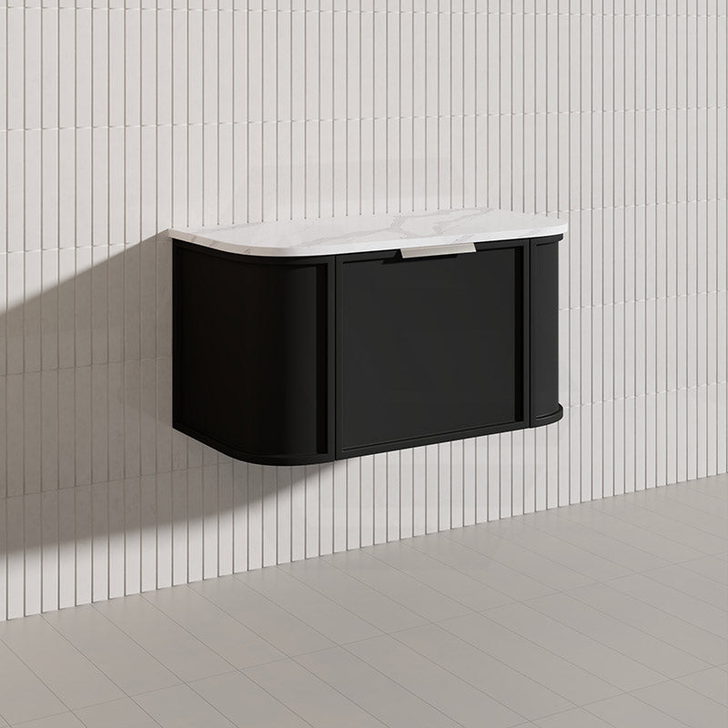900mm Houston Matt White/Black Plywood Curved Wall Hung Vanity With Variant Color Handle