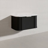 900mm Houston Matt White/Black Plywood Curved Wall Hung Vanity With Variant Color Handle