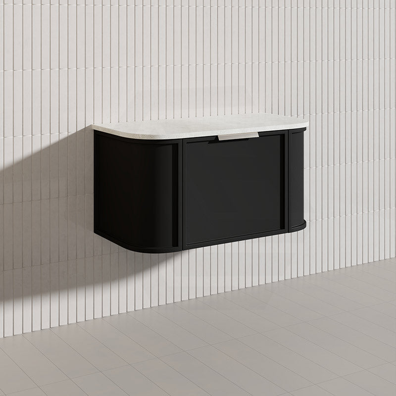900mm Houston Matt White/Black Plywood Curved Wall Hung Vanity With Variant Color Handle