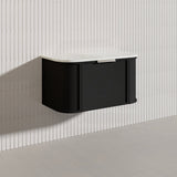 900mm Houston Matt White/Black Plywood Curved Wall Hung Vanity With Variant Color Handle