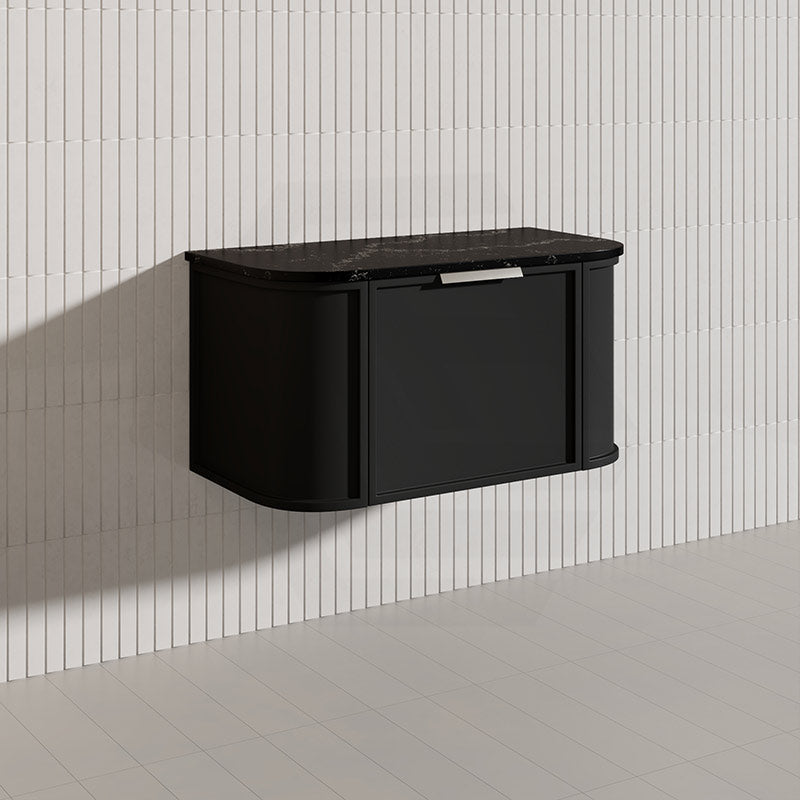 900mm Houston Matt White/Black Plywood Curved Wall Hung Vanity With Variant Color Handle