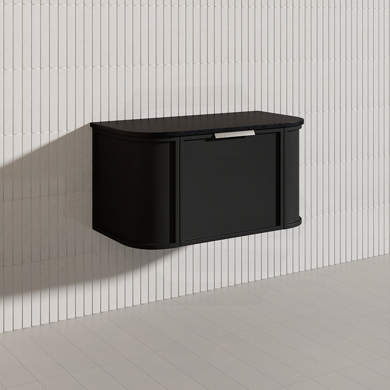 900mm Houston Matt White/Black Plywood Curved Wall Hung Vanity With Variant Color Handle