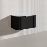 900mm Houston Matt White/Black Plywood Curved Wall Hung Vanity With Variant Color Handle