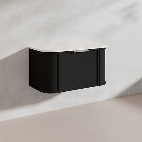 900mm Houston Matt White/Black Plywood Curved Wall Hung Vanity With Variant Color Handle