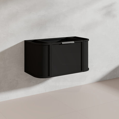 900mm Houston Matt White/Black Plywood Curved Wall Hung Vanity With Variant Color Handle