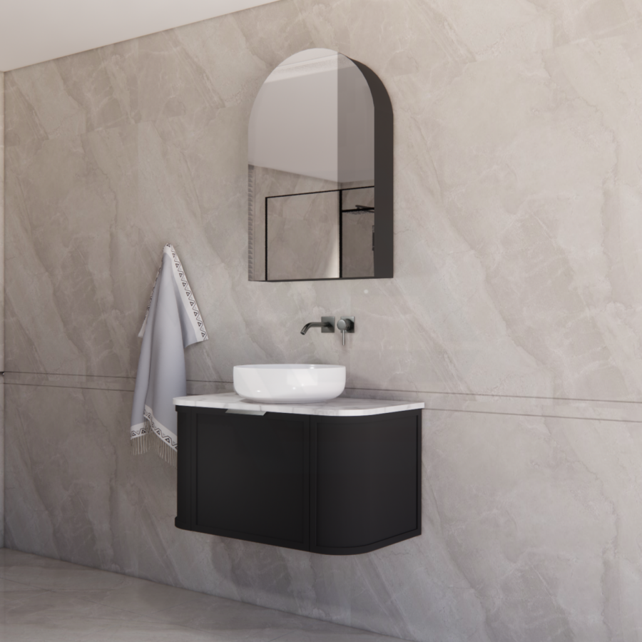 600-1500mm Houston Matt White/Black Plywood Curved Wall Hung Vanity With Variant Color Handle